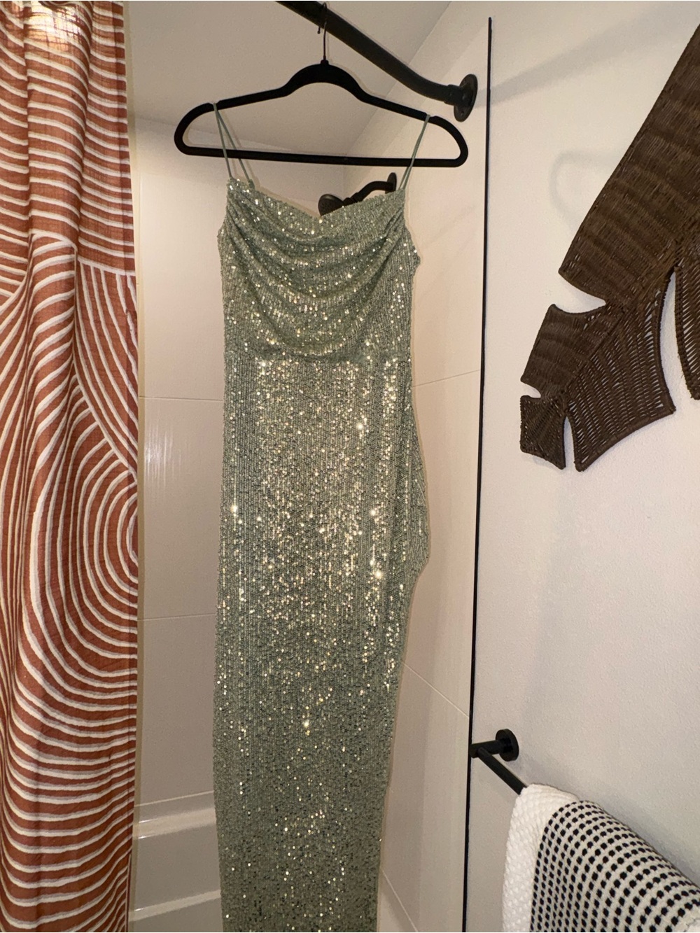 Windsor Sage Green Sequin Cowl Neck Maxi Dress